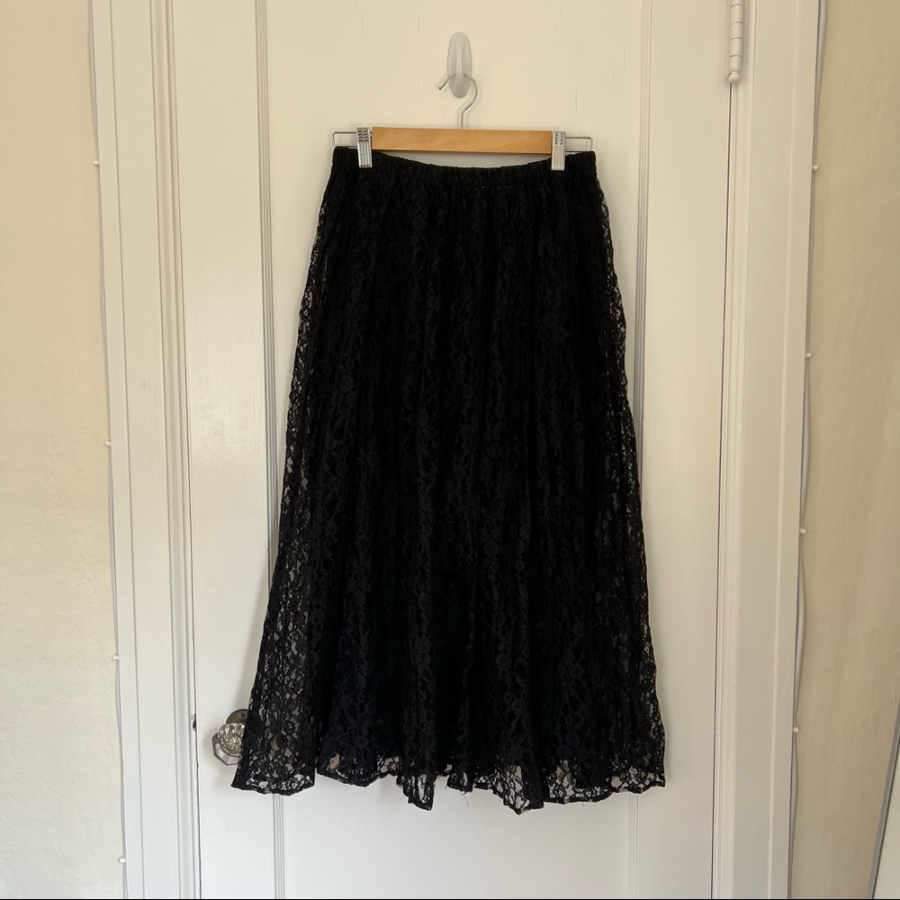 Vintage 90s Black Lace Midi Skirt